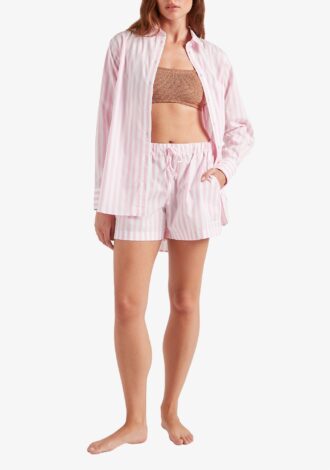 Embroidered Oversized Shirt Pink Stripe