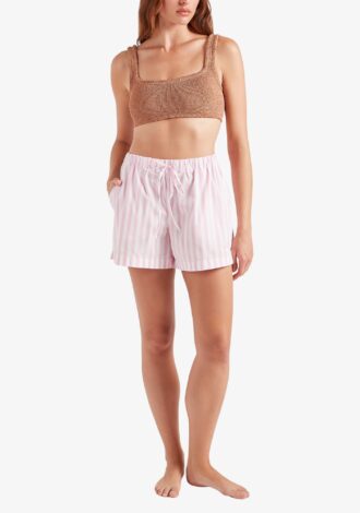 Embroidered Cotton Shorts Pink Stripe