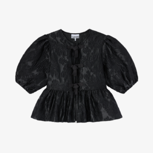 Satin Cloque Peplum Tie Blouse - 6