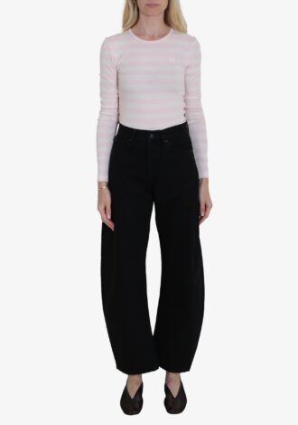 Striped Cotton Rib Long Sleeve Top Chalk Pink