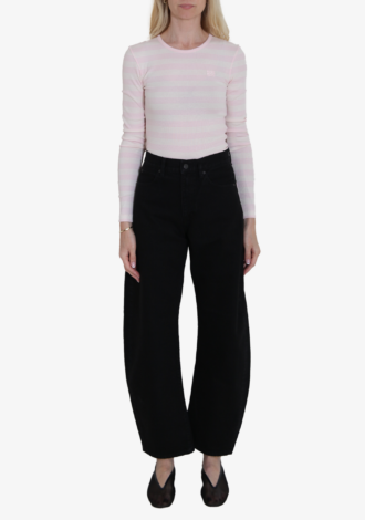 Striped Cotton Rib Long Sleeve Top Chalk Pink