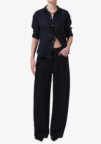 Brynn Drawstring Linen Trouser True Navy