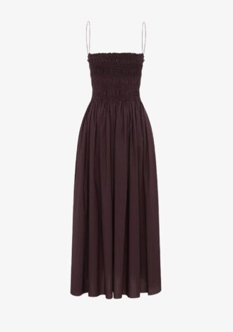Shirred Bodice Dress Aubergine