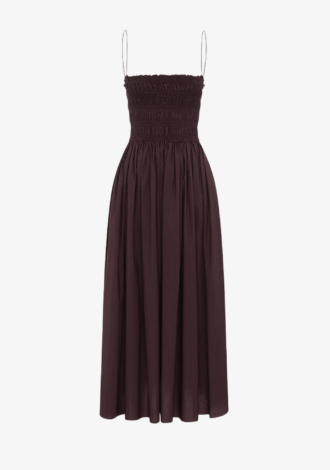 Shirred Bodice Dress Aubergine