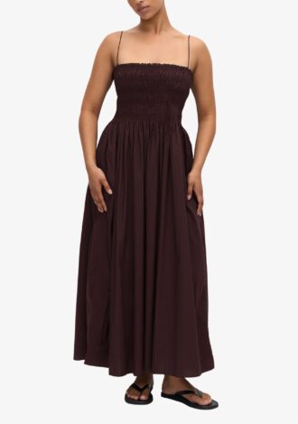 Shirred Bodice Dress Aubergine