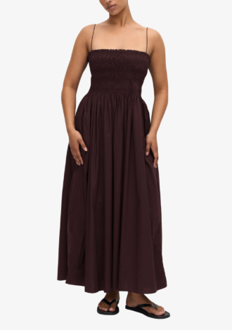 Shirred Bodice Dress Aubergine