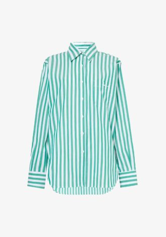 Embroidered Oversized Shirt Emerald Stripe