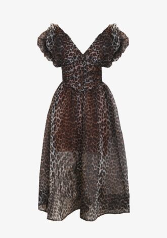 Leopard Organza Ruched Dress
