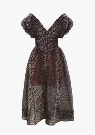 Leopard Organza Ruched Dress