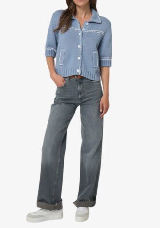 Chunky Knit Cotton-Blend Polo Cardigan