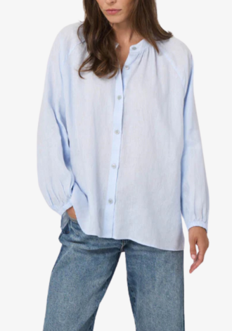 Woven Linen Collarless Blouse