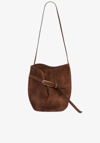 Belted Bucket Bag Suede Dark Brown