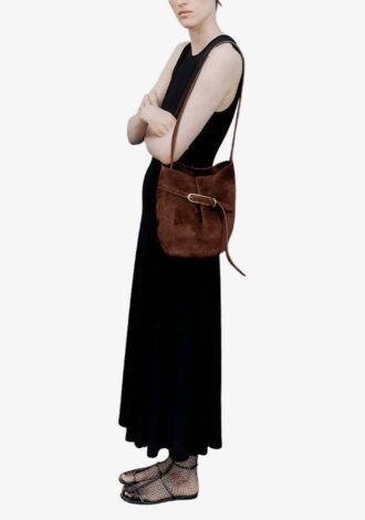Belted Bucket Bag Suede Dark Brown