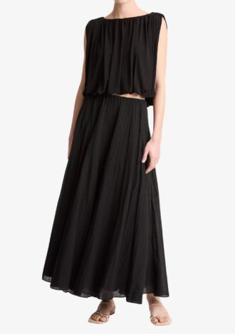 Crinkled Plissé Cotton-Blend Maxi Skirt