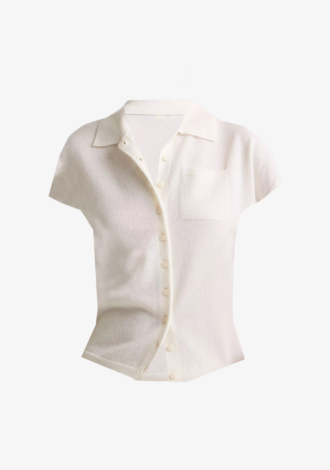 Cashmere-Silk Short-Sleeve Polo Sweater