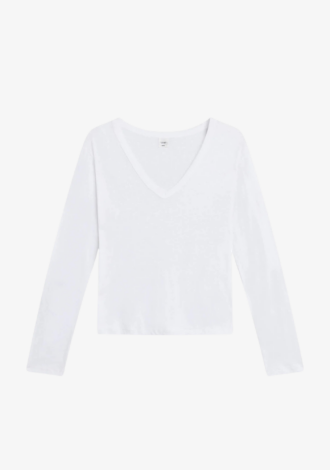 Laura V Neck Long Sleeve White