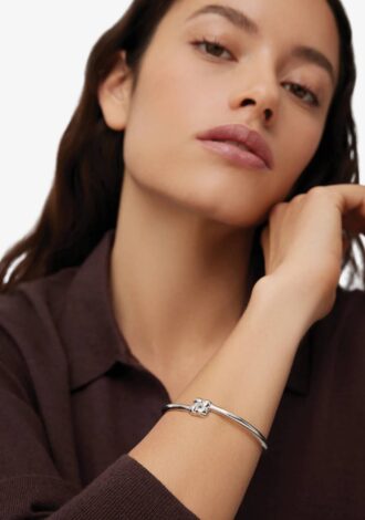 Slim Woven Square Bangle Silver