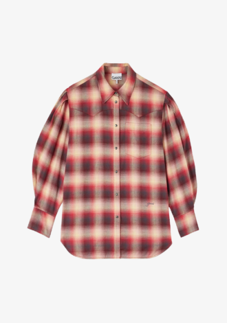 Cotton Flannel Check Pleated Sleeve Shirt