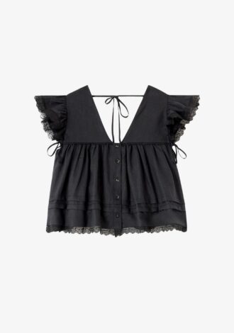 Angel Sleeve Blouse In Black Linen