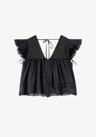 Angel Sleeve Blouse In Black Linen