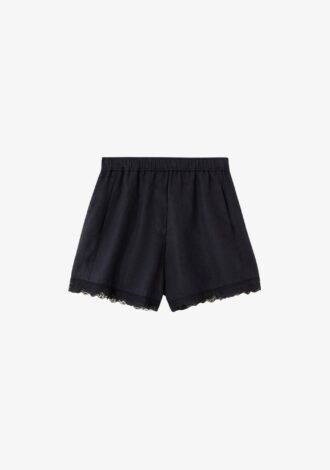Black Linen Lace Hem Shorts