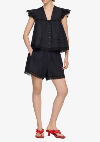 Angel Sleeve Blouse In Black Linen