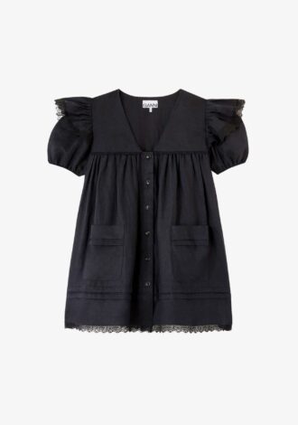 Mini Angel Dress In Black Linen