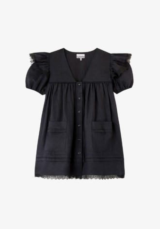 Mini Angel Dress In Black Linen