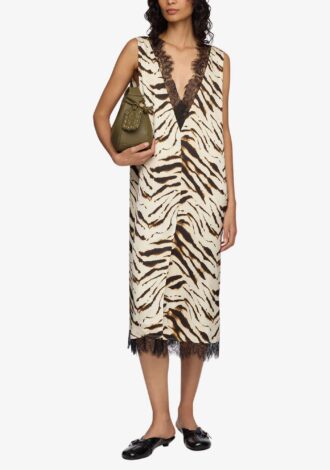 Zebra Printed Satin Midi Dress
