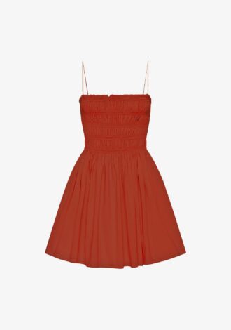 Shirred Bodice Mini Dress Tomato