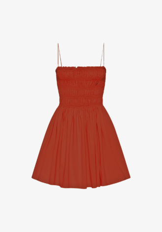 Shirred Bodice Mini Dress Tomato