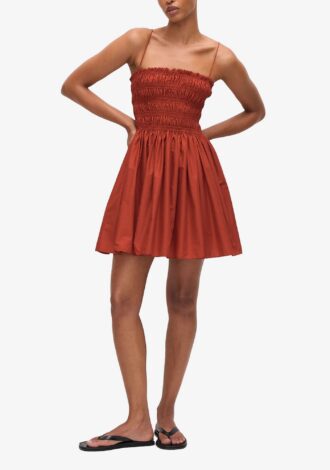 Shirred Bodice Mini Dress Tomato