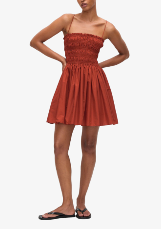 Shirred Bodice Mini Dress Tomato