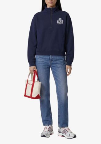 NY Crest Embroidered Quarter Zip Dark Navy
