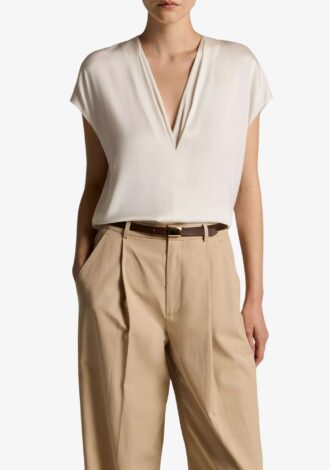 Silk-Blend Double V-Neck Top