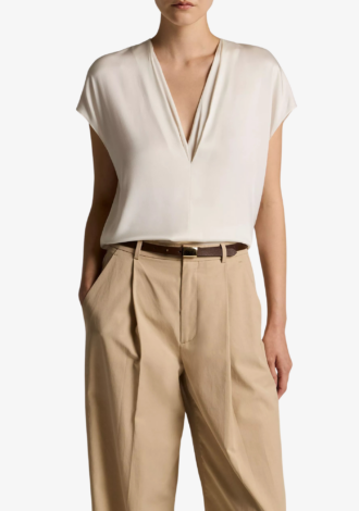 Silk-Blend Double V-Neck Top