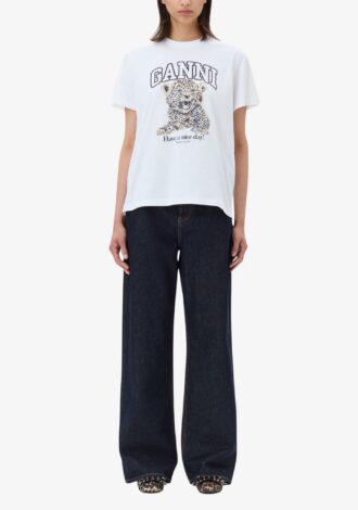 White Basic Jersey Leopard Relaxed T-shirt