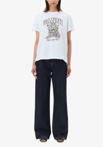 White Basic Jersey Leopard Relaxed T-shirt