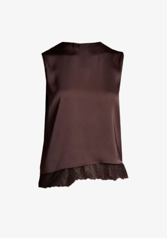 Lace-Trim Satin Asymmetric Shell Top