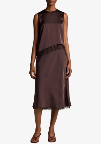 Lace-Trim Satin Asymmetric Shell Top