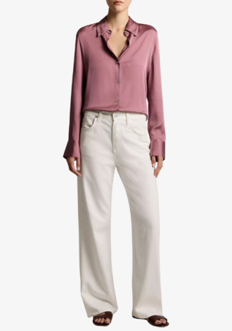 Silk-Blend Slim Button-Front Blouse