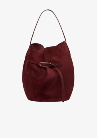 Belted Bucket Bag Large Burgundy Suede