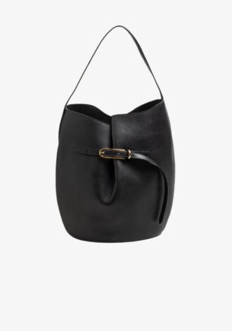 Belted Bucket Bag Large Grained Black