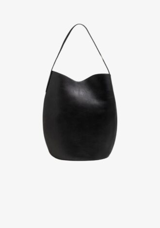 Belted Bucket Bag Large Grained Black
