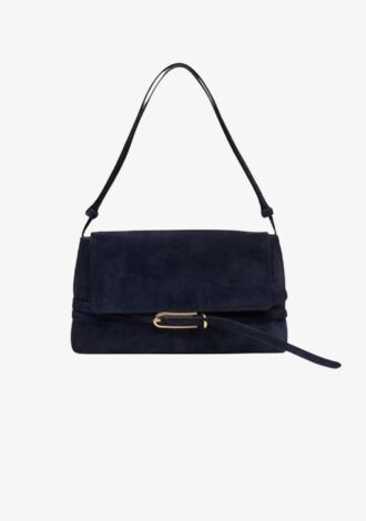Belted Shoulder Bag Suede Navy