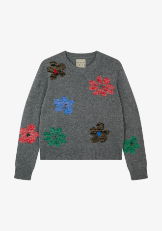 Cashmere Wool Twisted Floral Crew