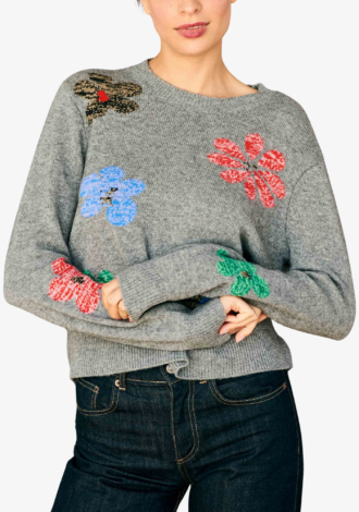 Cashmere Wool Twisted Floral Crew