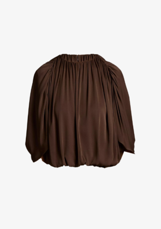 Stretch-Silk Cape-Sleeve Bubble Blouse