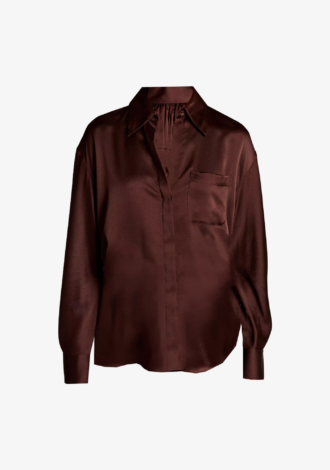 Silk Satin Dolman-Sleeve Button-Front Shirt