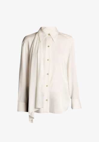 Silk-Blend Draped Scarf-Tie Button-Front Shirt